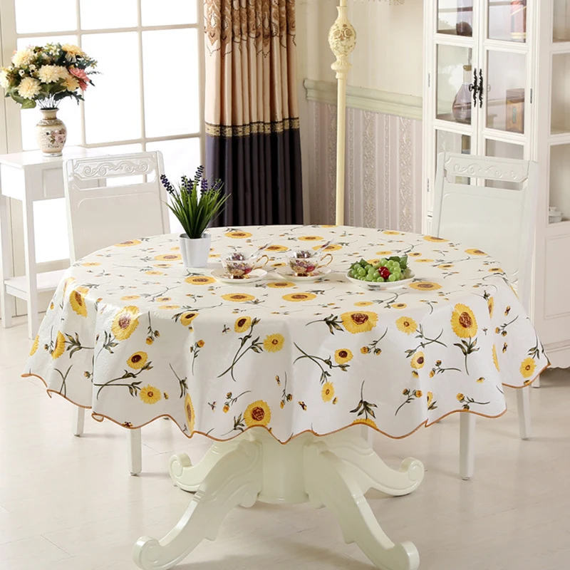 PVC Plastic Tablecloth Nordic Style Round Tablecloth Pastoral Flowers Pattern Oil-proof Waterproof Kitchen Table Cloth