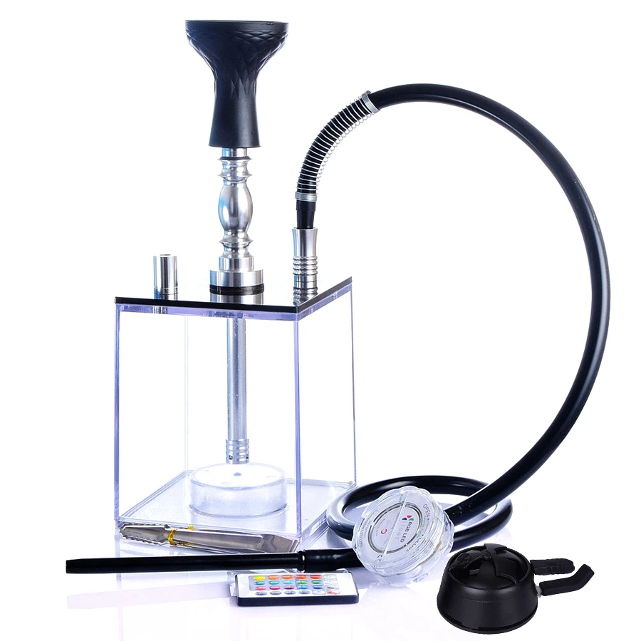 

Acrylic Hookah Shisha Pipe with LED Light Nargile Bowl Hose Spring Charcoal Tongs Chicha Narguile Bar Club Accessories Party