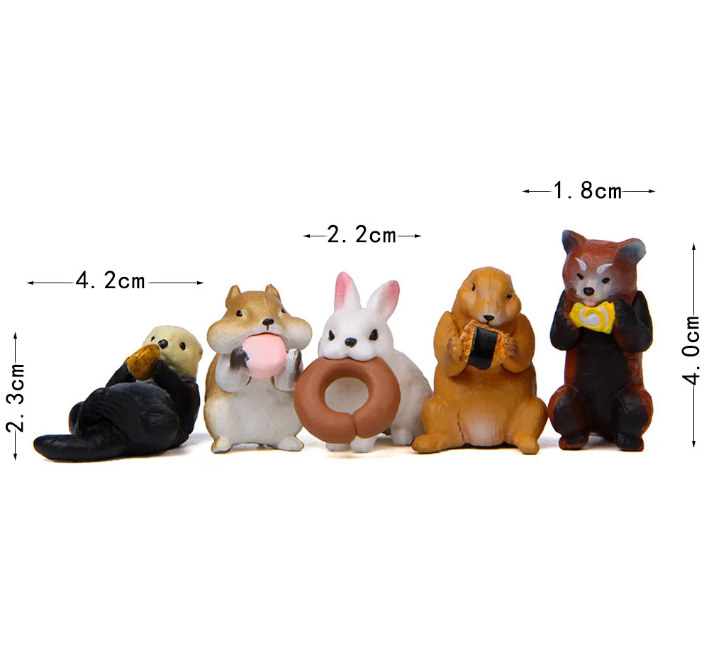 

5Pcs/Set Cute Greedy Animal Miniature Rabbit Bear Squirrel Figurine Resin DIY Craft fairy garden Ornament supplies