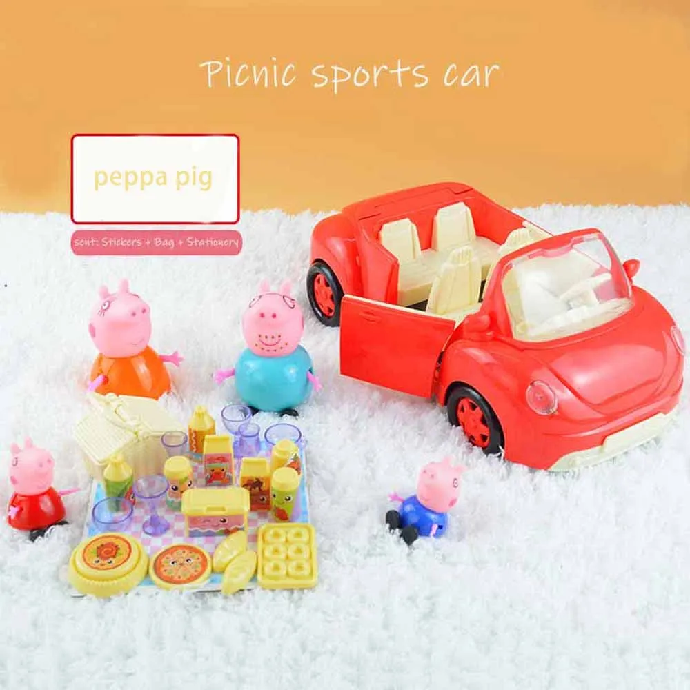 

Original Peppa Pig Action Figure Toys Play Sports Car Pink Plane Set Villa House Peppa Family Full Set Girls Christmas Gifts