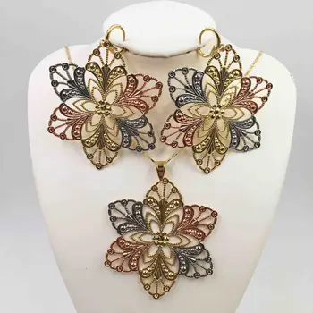 

New design Fashion Dubai Gold Jewelry Set for women Nigerian Wedding African beads Jewelry Sets earrings fashion jewelry