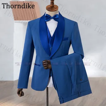 

Thorndike Blue Suit Men Formal Men Suits Custom Made Shawl Lapel Wedding Dress Suit Elegant Business Suit Slim Fit Groom Tuxedos