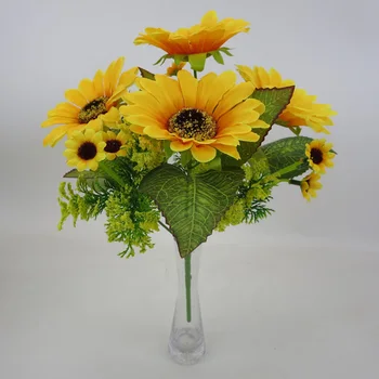 Newest Flower Fake Silk Artificial 7 Heads Sunflower Bouquet Floral Garden Hom e Decor