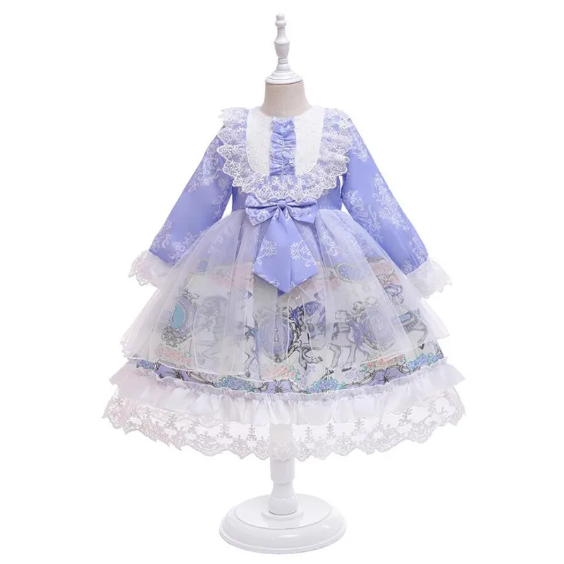

Spanish Court Lolita Style Baby Girl Princess Kids Lace Stitching Bow Performance Party Birthday Ball Gown Dresses Children y23