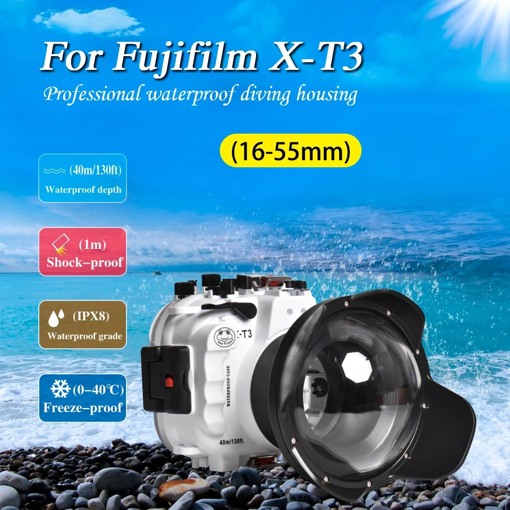 

For Fujifilm X-T3 xt3 40M/130FT Underwater camera housing kit with SeaFrogs Dry dome port
