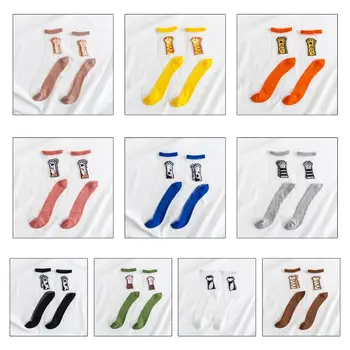 

Women Summer Glass Fiber Ultra-Thin Ankle Socks Cute Animal Cat Paw Embroidery Bright Candy Color Cotton Bottom Mid Tube Hosiery