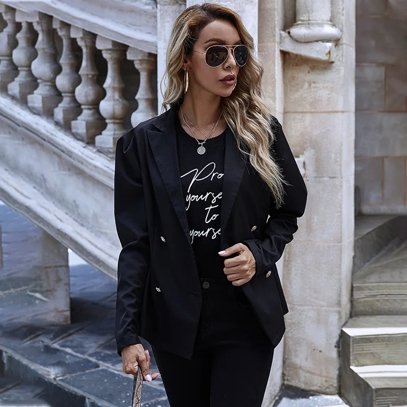 Autumn Slim Blazer Women Suit Jacket Female Business Double Breasted Blazers Work Office Lady Suit Black Button Coat Fashion Top parka jacket