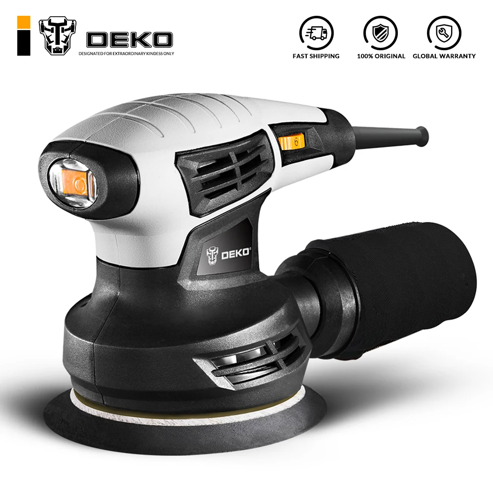 DEKO NEW DKSD28Q1 280W Random Orbit Sander with 15pcs 125mm Sandpaper and Variable Speed Sander Power Tools
