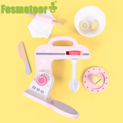 Fosmeteor – jouets en bois pour enfants, série de cuisine, ustensiles de cuisine, fruits et légumes, mélangeur rose 
