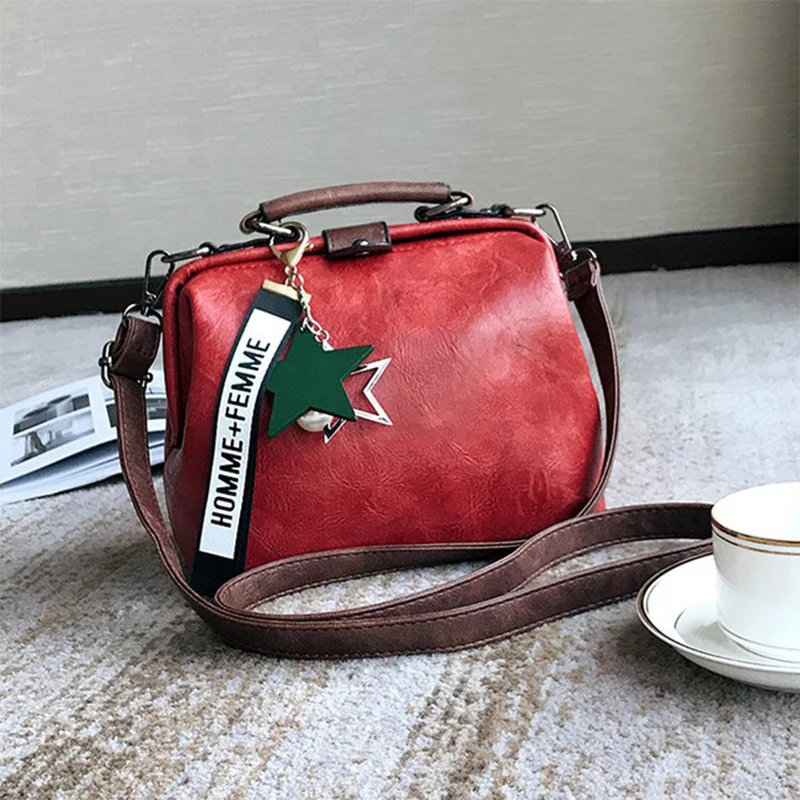 Женская сумка, кожаная сумка на плечо, женская сумка через плечо, ручная сумка с подвеской в виде звезды, с кисточкой, с заклепками, повседневная женская сумка от известного бренда - Цвет: Red