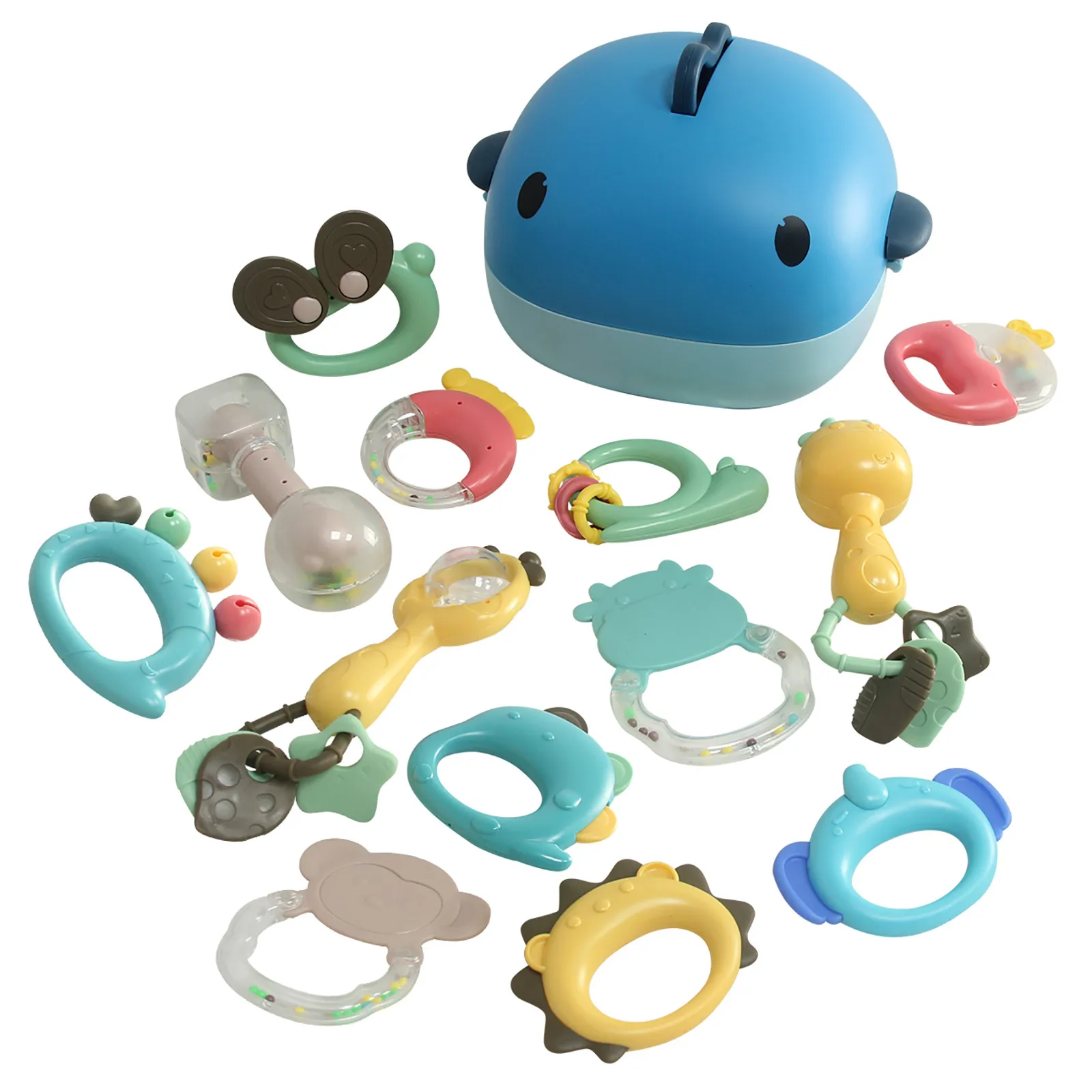 Caixa de Armazenamento Brinquedo das Crianças Bebê Seguro Mordedor Chocalho Pode Ser Cozido 0-12m Agitando Handbell Conjunto Baleia Recém-nascido Aperto Treinamento Criança 4 Brinquedos e hobbies