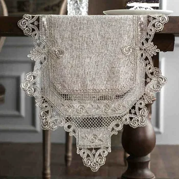

Gray Embroidery Table Runner Elegant Lace Tableware Dining Room Restaurant Bistro Wedding Party Event Catering Decoration P44