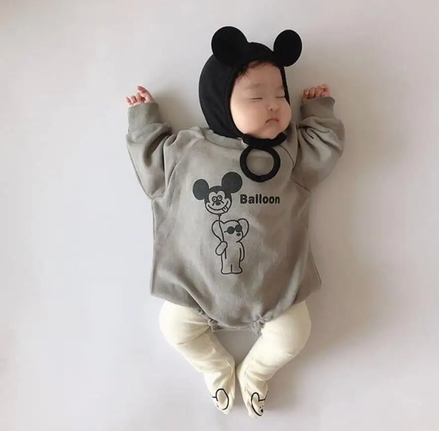 Весенне-Осенняя детская одежда для мальчиков и девочек+ шапочка, комплект из 2 предметов, Милый хлопковый комбинезон с длинными рукавами и рисунком