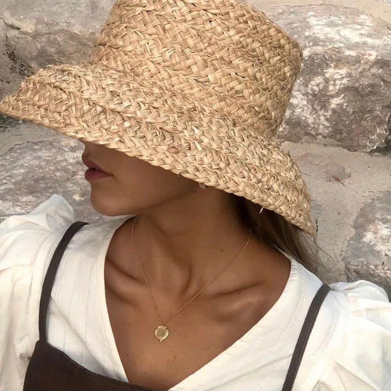 

Classical Natural Raffia Sun Hat for Women Floopy Wide Brim Summer Hat Outdoor Beach Cap Ladies Straw Hat Derby Travel Hat
