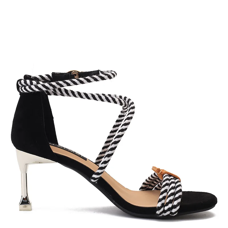 

9378-8 Thin Drawstring Open Toe Cat with Sandals Women's 2019 Summer New Style Hot Selling WOMEN'S Shoes Fashion High Heel Shoes