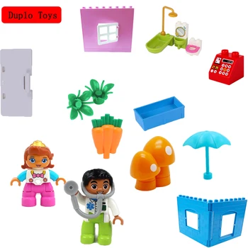 

Duplo Toy Action Figure Window Umbrella Shower Carrot Grass Model Building Blocks Toys For Kids Education Gifts With Duploed Set
