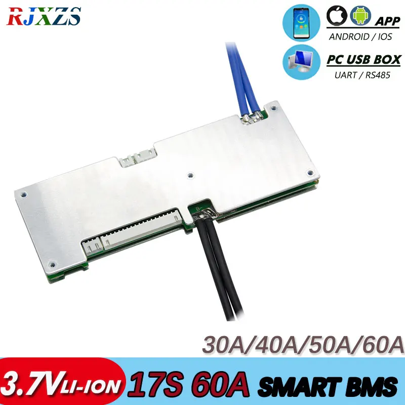 BMS 17S 30A/40A/50A/60A активный bms литий-ионный смарт bms pcm с android Bluetooth app UART BMS wi программное обеспечение(приложение) монитор