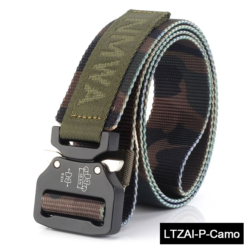 LTZAI-P-CAMO Узкий дизайнерский нейлоновый армейский военный тактический ремень с пряжкой, мужской тканевый наружный Многофункциональный тренировочный ремень, боевой поясной ремень - Цвет: LTZAI-P-CAMO