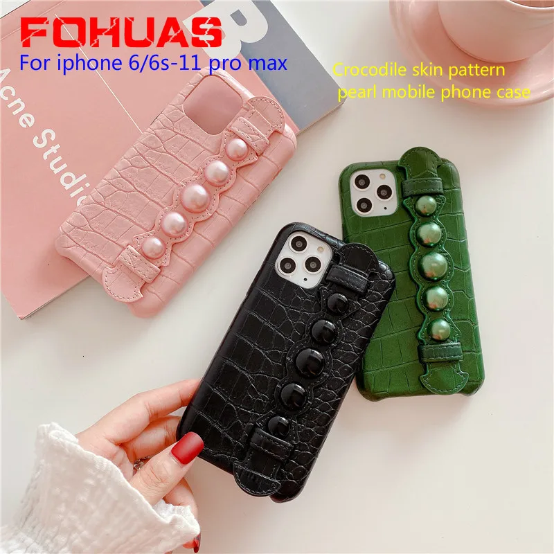 New High-end lady pearl crocodile leather belt wrist mobile phone cover for iphone 11 pro MAX,for iphone 7 case for iphone X XS