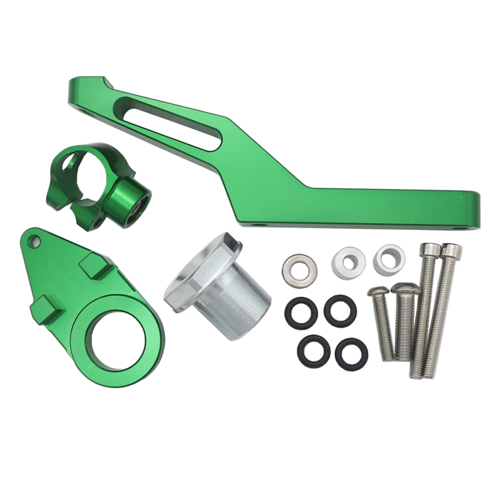 Green Для Kawasaki Ninja ZX-6R ZX6R 09-19 2010 2011 2012 2013 рулевой демпфер стабилизатор и Кронштейн монтажный комплект серебряный цвет - Цвет: Green