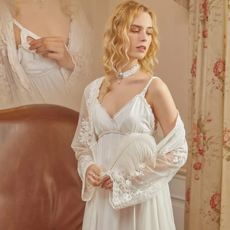 

2pcs/set Maternity Lace Pajamas For Pregnant Women Breastfeeding Nightwear Nursing Nightgown Pregnancy Robe And Sling Dress Suit