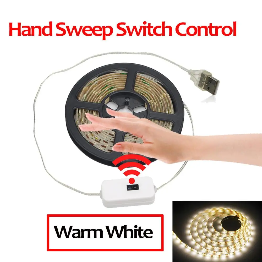 Hand Sweep Warm Светодиодный светильник-зеркало, лампа для макияжа, 1 м, 2 м, 3 м, 4 м, 5 м, лента с питанием от USB, 5 В, светильник для спальни, ванной комнаты, ing - Испускаемый цвет: Hand Sweep Warm