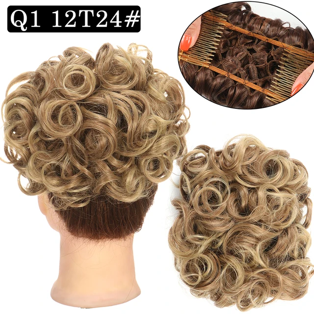 Synthetic Curly Elastic Band Chignon Plastic Comb Clips in Hair Extension Hair Bun Updo Cover Hairpieces Hair Accessories Q1 12T24