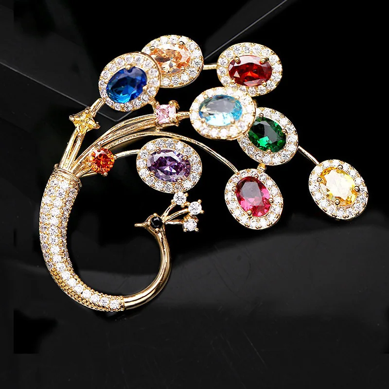 

Korean-style Top Grade Brooch Micro Zircon Coat Suit with Clothing New Style Peacock Brooch