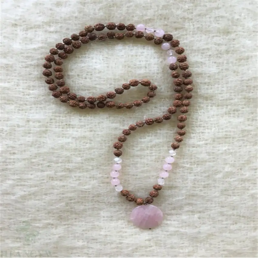 8 мм Rudraksha розовый кристалл драгоценный камень 108 бусины Mala браслет Молитва Йога