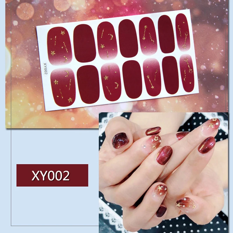 XY002 Lamemoria, 14 типсов/листов, красивые наклейки для ногтей, блестящее сердце, обертывания для ногтей, многоцветные наклейки для маникюра - Цвет: XY002