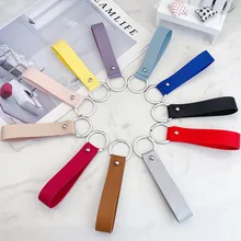 Korean-style Fashion Creative Versatile PU Leather Wide Leather Rope Car Key Ring Men's Women's Waist Hanging Key Chain Circle P