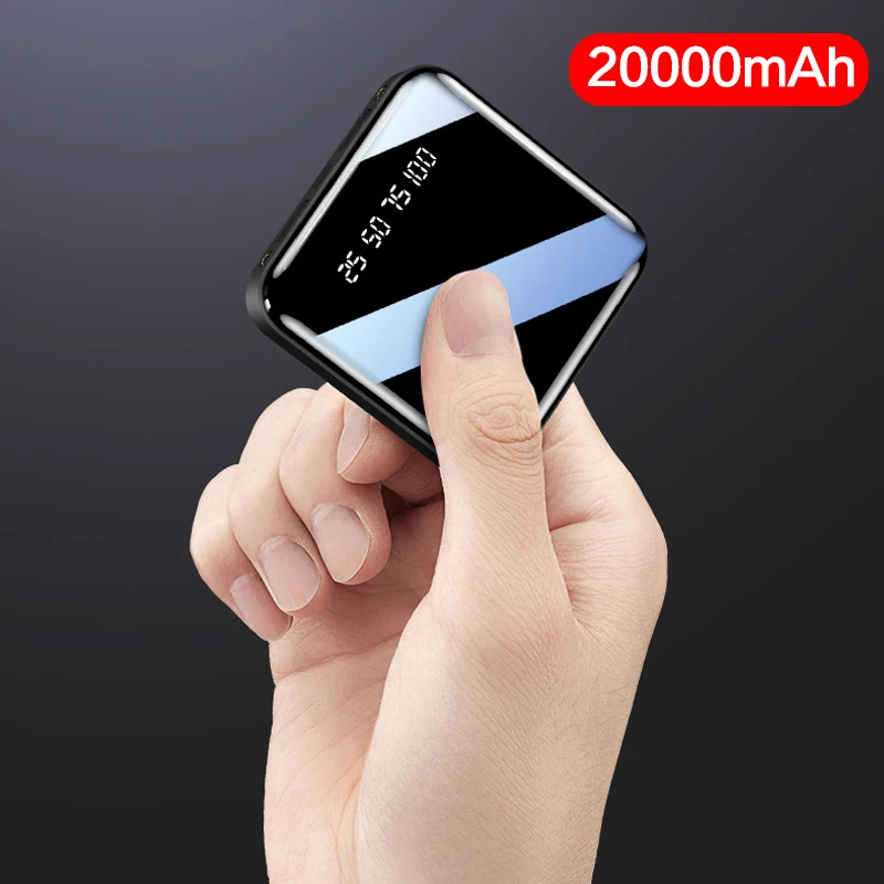 Мини-Внешний аккумулятор 20000 мАч для iPhone Xiaomi, внешний аккумулятор, зарядное устройство, быстрая зарядка, повербанк, зеркальный экран, внешний аккумулятор