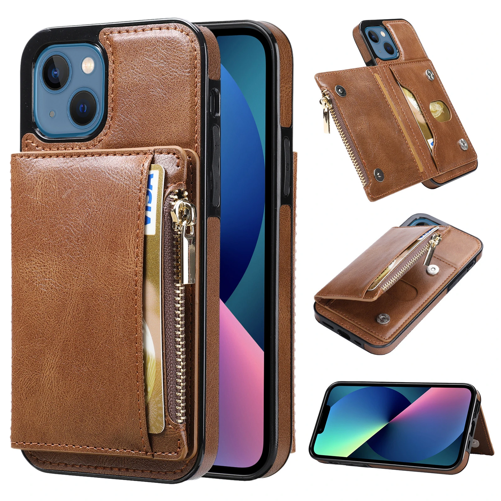 Wallet Card Slot Leather Cases For iPhone 13 12 11 Pro Mini XS Max SE 2020 XR 8 7 Plus Bracket Shockproof Purse Cover iphone 13 pro leather case