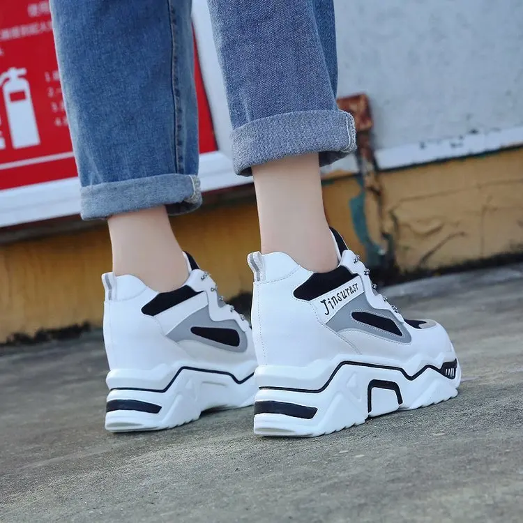 Autumn New Mesh Women's Height Platform Chunky Sneakers Fashion Women Wedge Increasing Thick Sole Shoes Woman Footwear 9cm