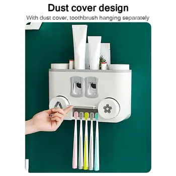 

Automatic Toothpaste Dispenser Wall Mounted Dust-Proof Toothbrush Holder Multifunction Bathroom Accessories Sets