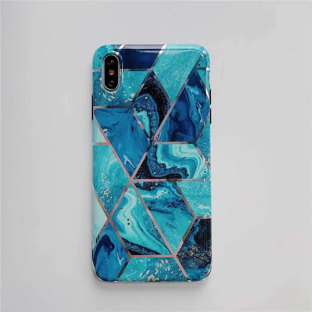 Синий Покрытие геометрический мраморный чехол для iphone 7 XR 11 Pro Max чехол для iphone X XS Max 8 7 6 6S Plus чехол для телефона силиконовый мягкий чехол - Цвет: Синий