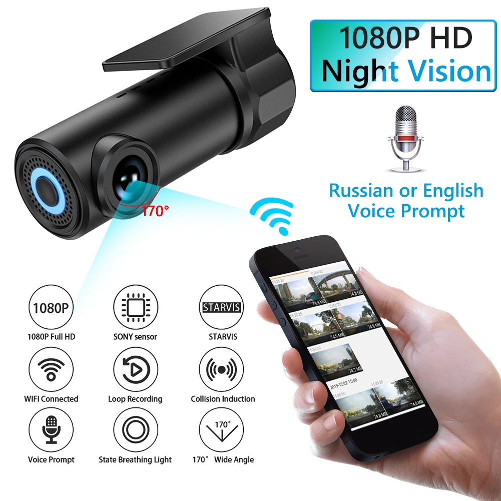 Зеркало заднего вида тахограф обратный LF8 Pro WiFi приборная панель камера 1080P FHD