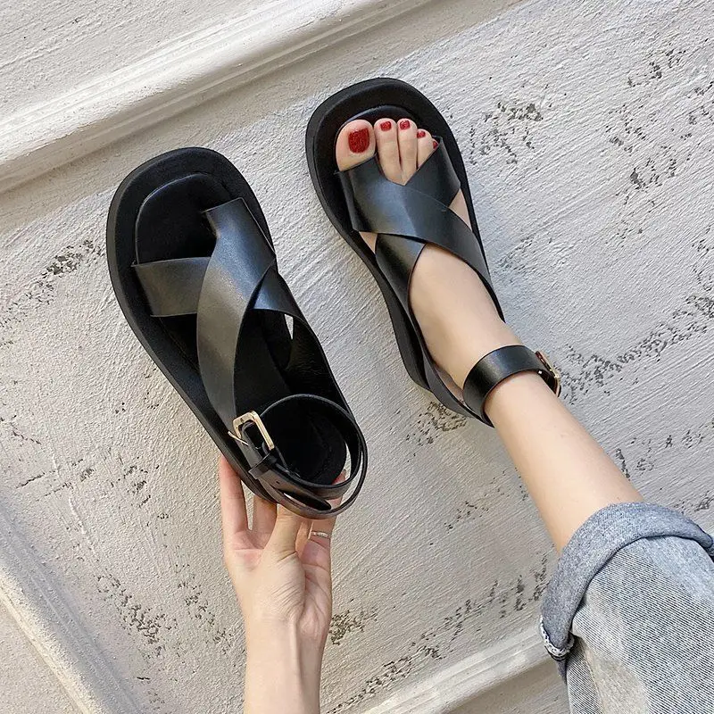 INS HOT Women's Sandals 2021 Summer Solid Color Comfortable Female Beach Shoes Chunky Sandals For Woman Non-Slip Shoe