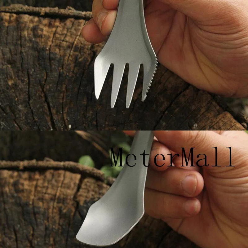 MeterMall Outdoor Camping 3in1 Spoon Fork Set Metal Portable Picnic Tableware Outdoor Camping Picnic Gadget Tool