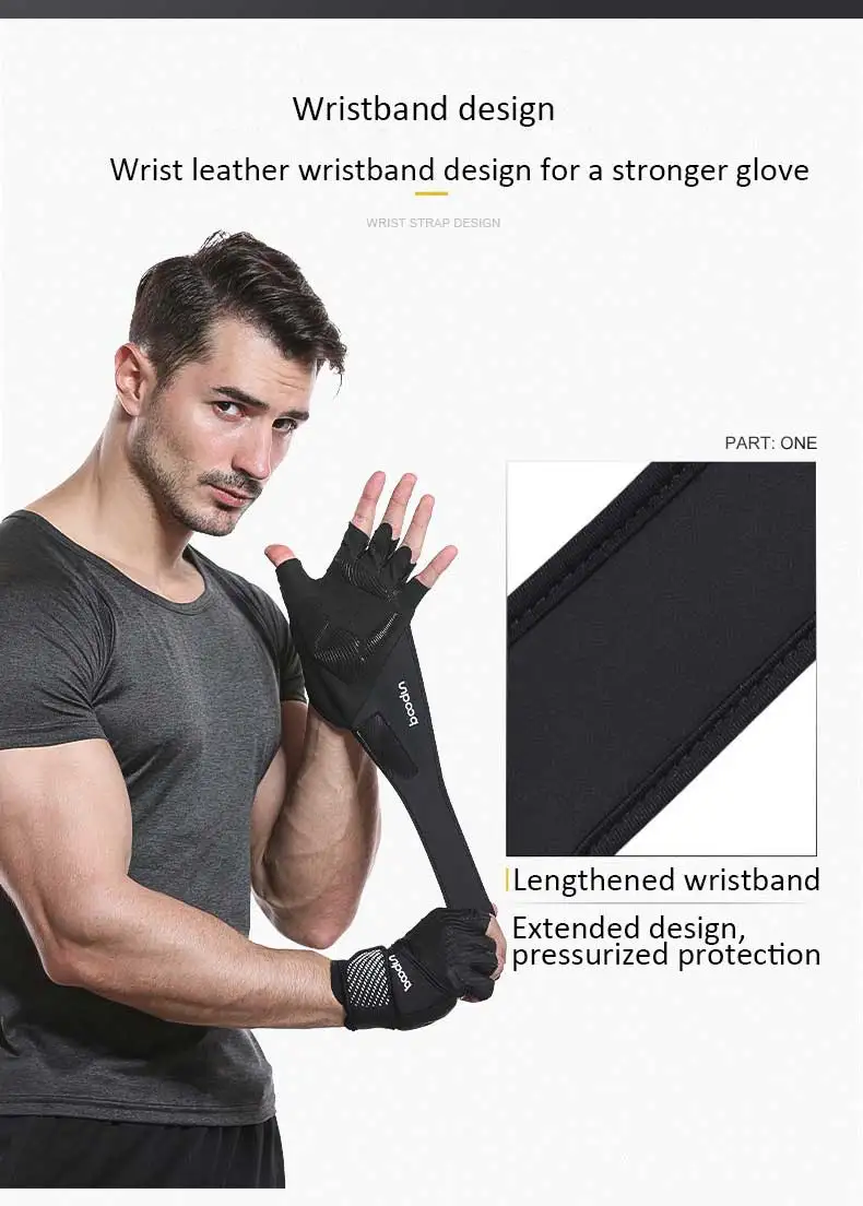 boodun leather Half finger gym gloves microfiber dumbbells barbell bodybuilding gym equipment weights fitness gloves sports