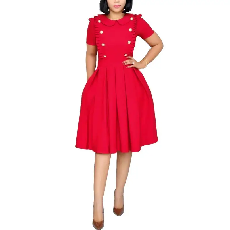 Red MISSJOY/Элегантные однотонные офисные платья с оборками в стиле пэчворк для работы, женские вечерние платья осень, короткие винтажные хлопковые платья с принтом Питер - Цвет: Red