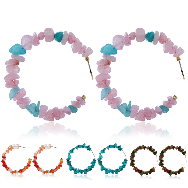 

FFWFF Handmade Natural Stone Statement Crystal Agate Big Boho Trendy Luxury Vintage Pink Gold Earrings Fashion Jewelry 2019