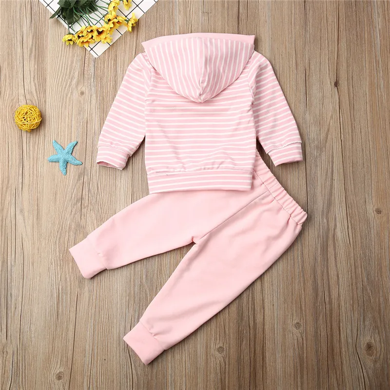 Infant Baby Girls Boys Autumn Winter Hoodies Top Long Pants Trousers Casual Stripe Cotton Outfit Set