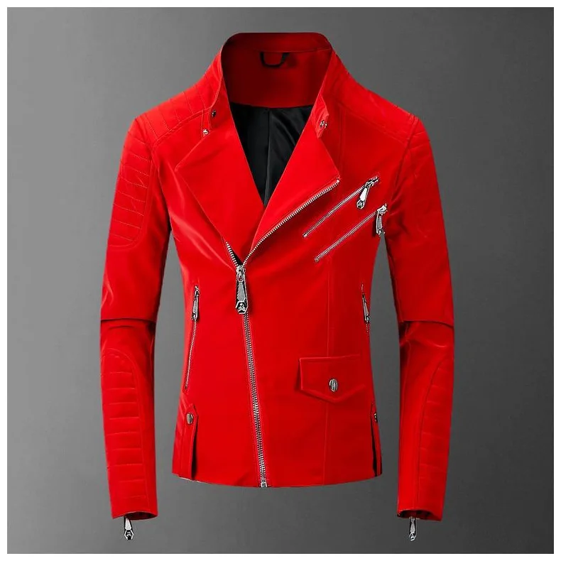 Mens Fashion Zipper Slim PU Leather Warm motorcycle Jackets Coats& Jackets Faux Leather Aumtumn Winter Outerwear