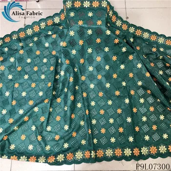 

Alisa green french lace embroidery with stones african dry lace 100% polyester bazin riche fabrics 5 yards/piece for party dress