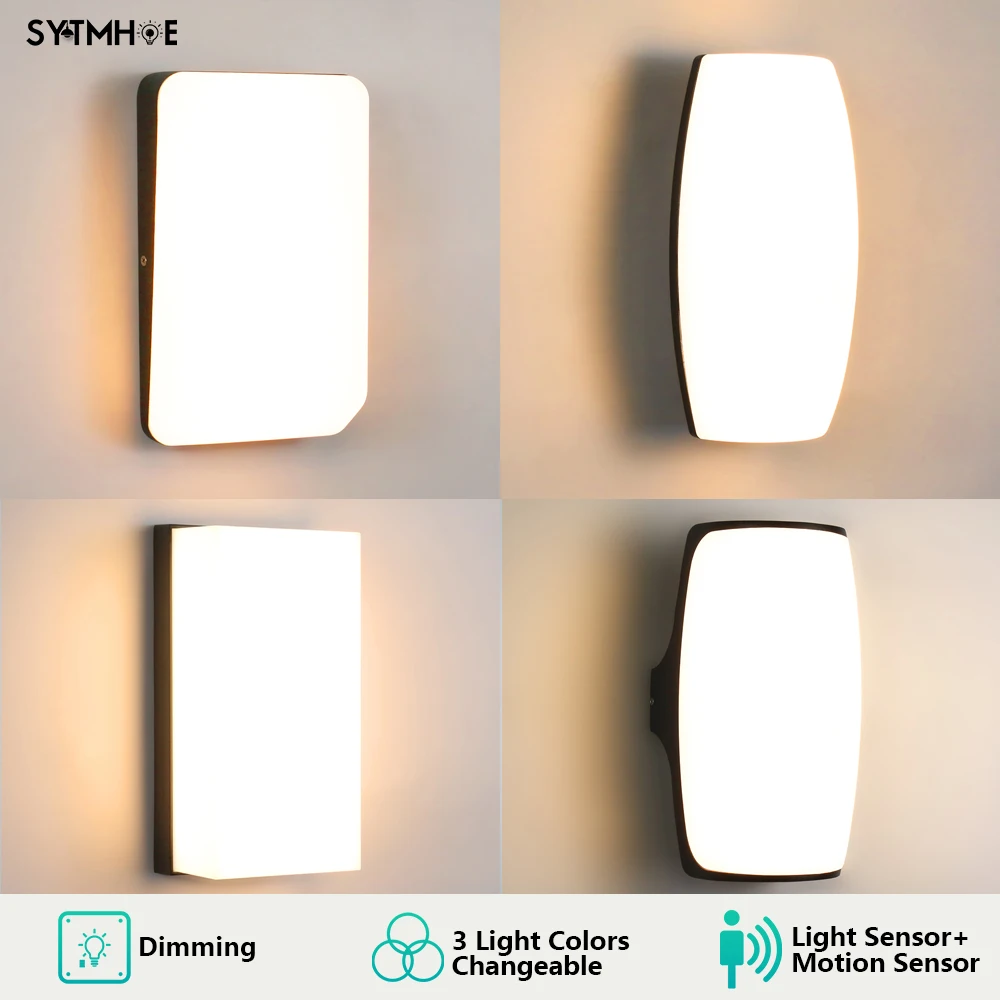 Modern Motion Sensor Led Outdoor Wall Light Waterproof Ip65 Dimming 3 Light Color Changeable Aluminum Front Porch Lamp Lighting