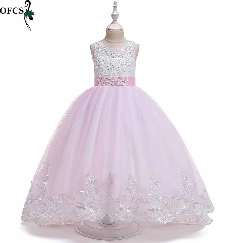 Girl Bowknot Lace Sleeveless Flower Princess Dress Children Clothes Girl Party Dress Costumes Children 4-12T Clothing Retail