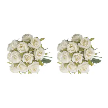 

12 Heads Rose Artificial Rose Bouquets Simulation Silk Fake Flowers 12 Head Simulated Roses 2 Pcs