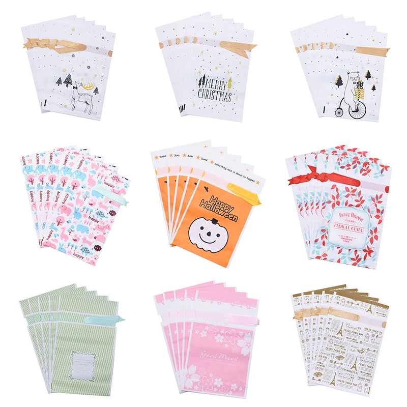 5pcs 23x15x6cm Drawstring Gift Bags Plastic Cello Treat Bag Birthday Christmas Halloween Party Favors Candy Cookies Packing Bags
