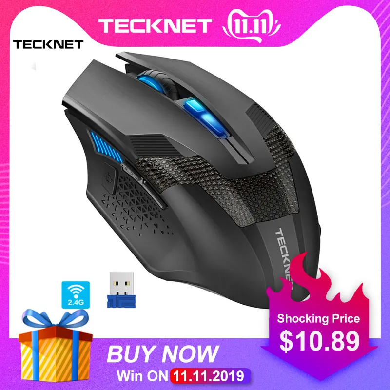 Billige TeckNet Programmierbare Gaming Drahtlose Maus 2,4 GHz RAPTOR Led hintergrundbeleuchtung 4800DPI 8 Tasten USB Nano Empfänger Prime Cordless Mäuse